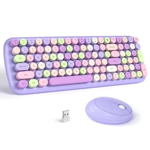 Simsiz klaviatura va sichqoncha to'plami - GEEZER Lilac Purple Dumaloq tugmachali klaviatura 100 tugma - USB 2.4G qabul qilgich Windows, PC, noutbuk, ish stoli uchun o'yin yozuv mashinkasi klaviaturalari 