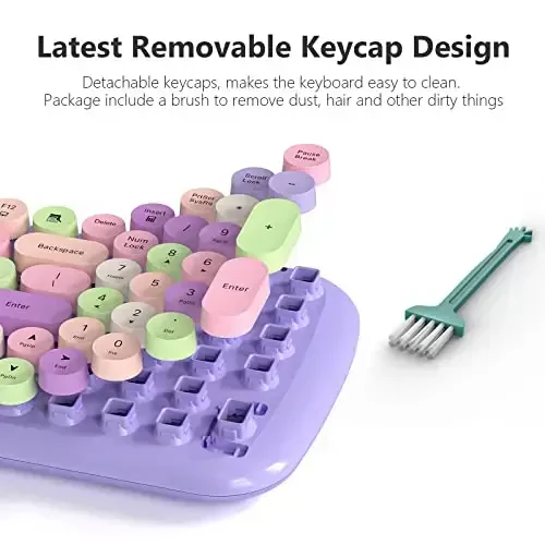 Simsiz klaviatura va sichqoncha to'plami - GEEZER Lilac Purple Dumaloq tugmachali klaviatura 100 tugma - USB 2.4G qabul qilgich Windows, PC, noutbuk, ish stoli uchun o'yin yozuv mashinkasi klaviaturalari - 6