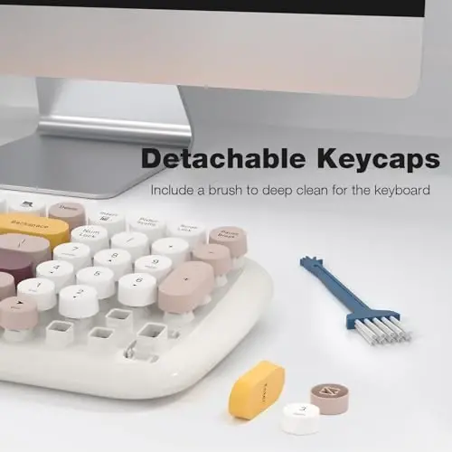 Simsiz klaviatura va sichqoncha to'plami - GEEZER Pale Milkwhite Rangli Dumaloq Kalpakli Klaviatura 100 Tugma - USB 2.4G Qabul qilgich Windows, PC, Noutbuk, Desktop uchun Plug Play Yozuv Mashinkasi Klaviaturasi - 5