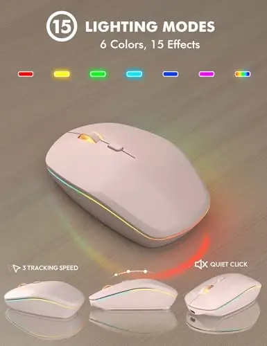 Simsiz klaviatura va sichqoncha to'plami - RGB yoritgichli, qayta zaryadlanuvchi va yoritilgan harflar, to'liq o'lchamli, ergonomik qiyalik burchagi, uyqu rejimi, Mac, Windows, noutbuk, kompyuter uchun 2,4 GHz sokin klaviatura sichqonchasi, Trueque, pushti - 3