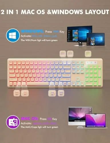 Simsiz klaviatura va sichqoncha to'plami - RGB yoritilgan, qayta zaryadlanuvchi va yoritilgan harflar, to'liq o'lchamli, ergonomik qiyalik burchagi, uyqu rejimi, Mac, Windows, noutbuk, kompyuter uchun 2,4 GHz sokin klaviatura sichqonchasi - 7