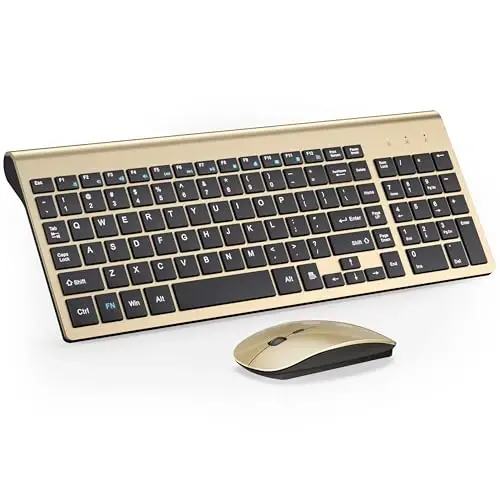 Simsiz klaviatura va sichqoncha Ultra Slim Combo, TopMate 2.4G Silent Compact USB 2400DPI sichqoncha va qaychi kalitli klaviatura to'plami qopqoq bilan, batareyalar bilan birga, kompyuter/noutbuk/Windows/Mac uchun - Oltin qora - 3