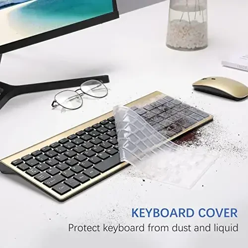 Simsiz klaviatura va sichqoncha Ultra Slim Combo, TopMate 2.4G Silent Compact USB 2400DPI sichqoncha va qaychi kalitli klaviatura to'plami qopqoq bilan, batareyalar bilan birga, kompyuter/noutbuk/Windows/Mac uchun - Oltin qora - 5