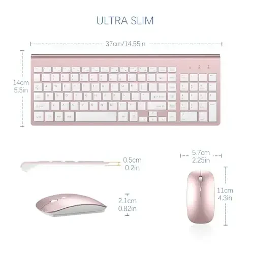 Simsiz klaviatura va sichqoncha Ultra Slim Combo, TopMate 2.4G Silent Compact USB 2400DPI sichqoncha va qaychi kalitli klaviatura to'plami qopqoq bilan, batareyalar bilan birga, kompyuter/noutbuk/Windows/Mac uchun - pushti oltin oq - 6