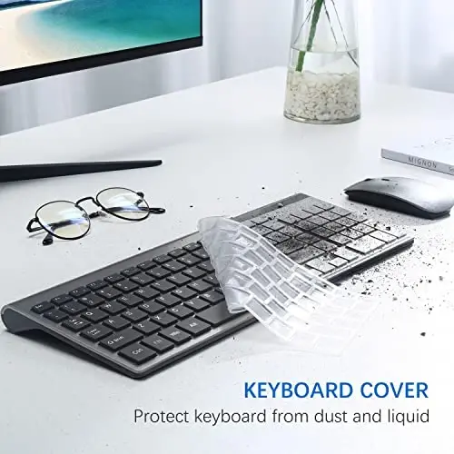 Simsiz klaviatura va sichqoncha Ultra Slim Combo, TopMate 2.4G Silent Compact USB 2400DPI sichqoncha va qaychi kalitli klaviatura to'plami qopqoq bilan, batareyalar kiritilgan, kompyuter/noutbuk/Windows/Mac uchun - Kulrang qora - 5