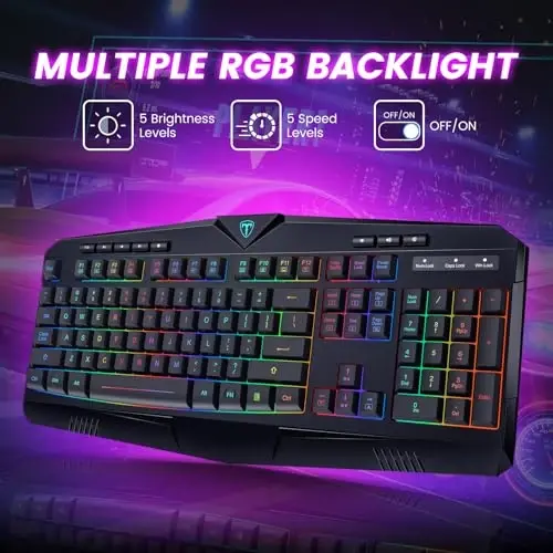 Simsiz klaviatura, zaryadlanuvchi RGB yoritgichli simsiz oʻyin klaviaturasi, bilak uchun tayanchi, ovozsiz tugmalar, multimedia tugmalari, anti-ghosting, toʻliq oʻlchamli suv oʻtkazmaydigan yorituvchi klaviatura PC Mac Xbox oʻyinchisi uchun - DACOITY (1)