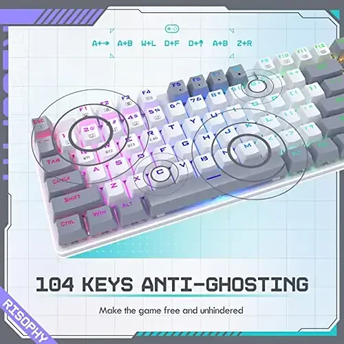 Simsiz mexanik klaviatura, Uch rejimli 2.4G/USB-C/Bluetooth oʻyin klaviaturasi, 104 ta dasturlashtiriladigan tugma, RGB yoritgichini sozlash, Qizil kalit, Ikki rangli PBT klavish qopqoqlari, Noutbuk kompyuter uchun qayta zaryadlanuvchi simli klaviatura - 3