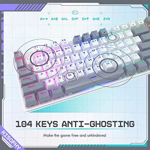 Simsiz mexanik klaviatura, Uch rejimli 2.4G/USB-C/Bluetooth oʻyin klaviaturasi, 104 ta dasturlashtiriladigan tugma, RGB yoritgichini sozlash, Qizil kalit, Ikki rangli PBT klavish qopqoqlari, Noutbuk kompyuter uchun qayta zaryadlanuvchi simli klaviatura - 3