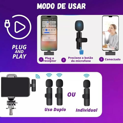 Simsiz Mikrofon, iPhone va iPad uchun 2 ta Mikrofonli Plug-Play Simsiz Lavalier Mikrofoni - 5