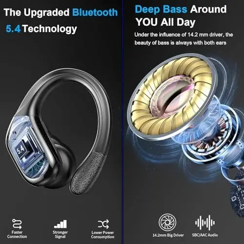 Simsiz Quloqchin, 75 soat Bluetooth 5.3 Quloqchin IP7 Su o'tkazmaydigan Sport uchun, ENC Shovqinni bekor qiluvchi Mikrofonli Yugurish uchun Simsiz Quloqchinlar, Android, iOS, Mashq qilish, Sport zali uchun chuqur bas Quloqchin 