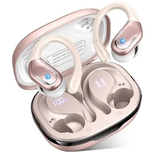 Simsiz Quloqchin, 75H Bluetooth 5.3 Quloqchin Sport IP7 Su o'tkazmaydigan, ENC Shovqinni bekor qiluvchi Mikrofonli Yugurish Simsiz Quloqchinlar, Android, iOS, Mashg'ulot, Sport zal uchun 3D Bass Quloqchin, Oltin rang 