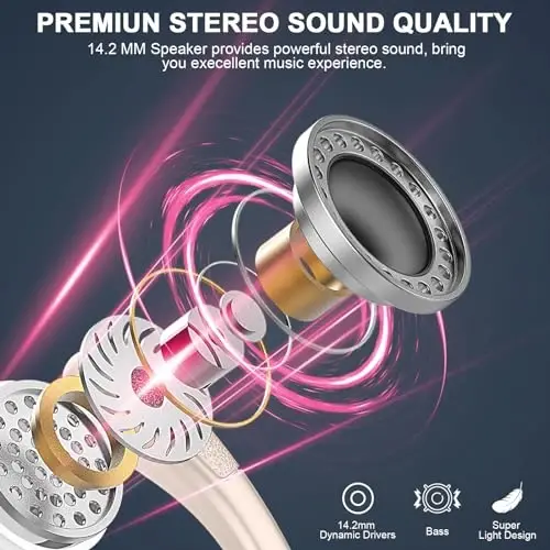 Simsiz Quloqchin, 75H Bluetooth 5.3 Quloqchin Sport IP7 Su o'tkazmaydigan, ENC Shovqinni bekor qiluvchi Mikrofonli Yugurish Simsiz Quloqchinlar, Android, iOS, Mashg'ulot, Sport zal uchun 3D Bass Quloqchin, Oltin rang - LTINIST (1)