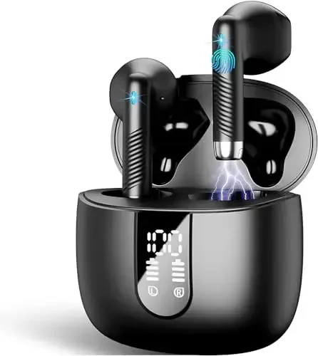 Simsiz quloqchin Bluetooth 5.3 Naushniklar 40H O'yin vaqti HD Dou-Mic bilan naushniklar, Raqamli LCD displeyli sport Bluetooth naushnik, IP7 suv o'tkazmaydigan naushniklar shovqinni bekor qiluvchi quloqchin sensorli boshqaruv 