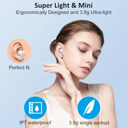 Simsiz quloqchin Bluetooth 5.3 naushniklari, 4 ta ENC mikrofoni bilan Hi-Fi Stereo quloqchinlari, 40 soatlik quloq ichidagi naushniklar IP7 suv o'tkazmaydigan sport, LED displey, noutbuk uchun mini гарнитура Pad TV Android/iOS, kulrang - 5
