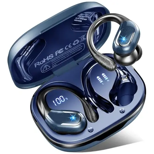 Simsiz quloqchin, Bluetooth 5.3 quloqchin IP7 suv o'tkazmaydigan sport, 75 soat ishlaydigan simsiz quloqchinlar ENC shovqinni bekor qilish mikrofoni bilan, chuqur basli quloq usti quloqchin Android, iOS, mashg'ulot, sport zali uchun, ko'k 