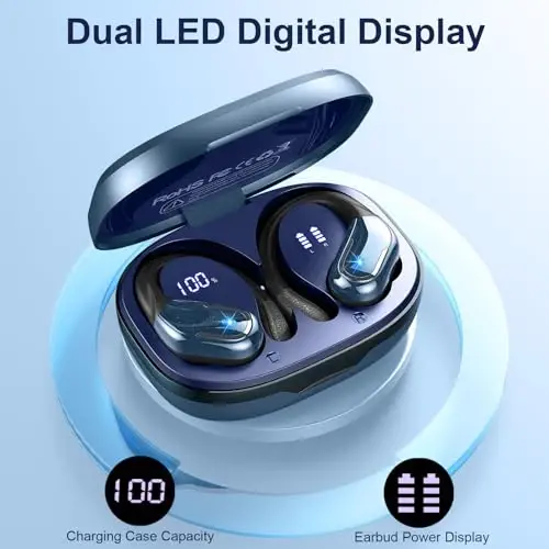 Simsiz quloqchin, Bluetooth 5.3 quloqchin IP7 suv o'tkazmaydigan sport, 75 soat ishlaydigan simsiz quloqchinlar ENC shovqinni bekor qilish mikrofoni bilan, chuqur basli quloq usti quloqchin Android, iOS, mashg'ulot, sport zali uchun, ko'k - 4