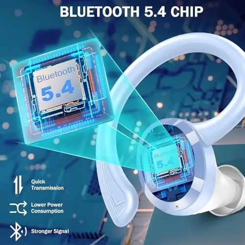 Simsiz quloqchin, Bluetooth 5.4 Sport uchun IP7 suv o'tkazmaydigan naushniklar, ENC shovqinni bekor qiluvchi mikrofonli 48 soatlik simsiz naushniklar, Android, iOS, mashg'ulot, sport zal uchun quloq ilgakli chuqur bassli quloqchin - 3