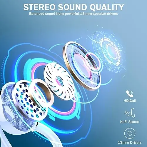 Simsiz quloqchin, Bluetooth 5.4 Sport uchun IP7 suv o'tkazmaydigan naushniklar, ENC shovqinni bekor qiluvchi mikrofonli 48 soatlik simsiz naushniklar, Android, iOS, mashg'ulot, sport zal uchun quloq ilgakli chuqur bassli quloqchin - LTINIST (1)