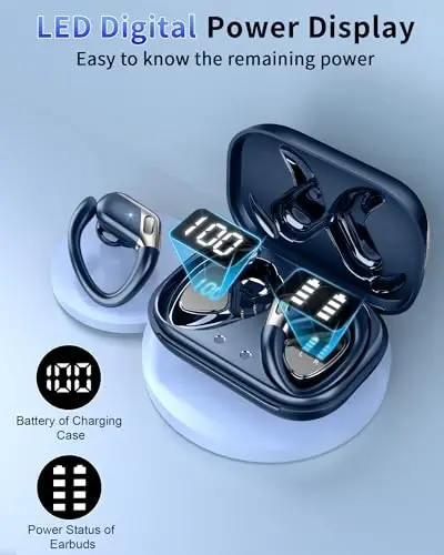 Simsiz quloqchin, Bluetooth 5.4 sport uchun IP7 suv o'tkazmaydigan naushniklar, ENC shovqinni bekor qiluvchi mikrofonli 50 soatlik simsiz naushniklar, Android, iOS, mashg'ulot, sport zal uchun quloq ilgakli chuqur bassli quloqchin - 6