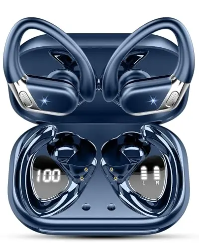 Simsiz quloqchin, Bluetooth 5.4 sport uchun IP7 suv o'tkazmaydigan naushniklar, ENC shovqinni bekor qiluvchi mikrofonli 50 soatlik simsiz naushniklar, Android, iOS, mashg'ulot, sport zal uchun quloq ilgakli chuqur bassli quloqchin - 1