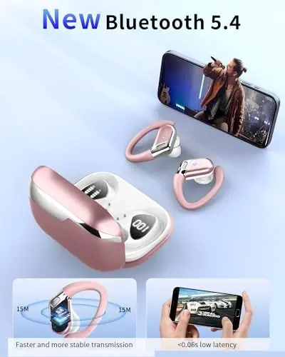 Simsiz quloqchin, Bluetooth 5.4 Sport uchun IP7 suvga chidamli naushniklar, ENC shovqinni bekor qiluvchi mikrofoni bilan 50 soatlik simsiz naushniklar, Android, iOS, mashg'ulot, sport zal uchun quloq ilgakli chuqur bassli quloqchin - 2
