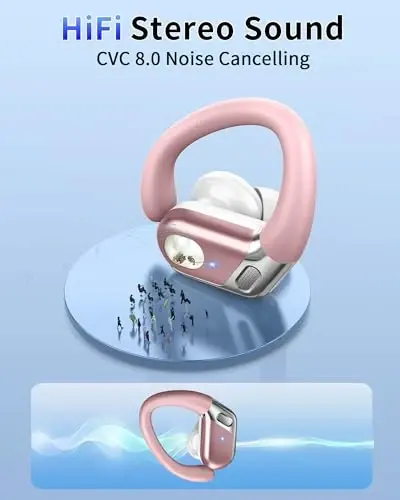 Simsiz quloqchin, Bluetooth 5.4 Sport uchun IP7 suvga chidamli naushniklar, ENC shovqinni bekor qiluvchi mikrofoni bilan 50 soatlik simsiz naushniklar, Android, iOS, mashg'ulot, sport zal uchun quloq ilgakli chuqur bassli quloqchin - 3