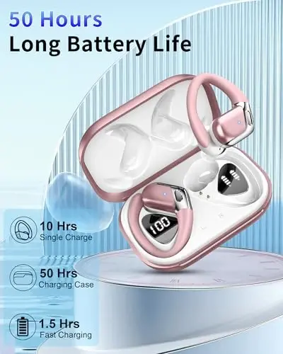 Simsiz quloqchin, Bluetooth 5.4 Sport uchun IP7 suvga chidamli naushniklar, ENC shovqinni bekor qiluvchi mikrofoni bilan 50 soatlik simsiz naushniklar, Android, iOS, mashg'ulot, sport zal uchun quloq ilgakli chuqur bassli quloqchin - 4