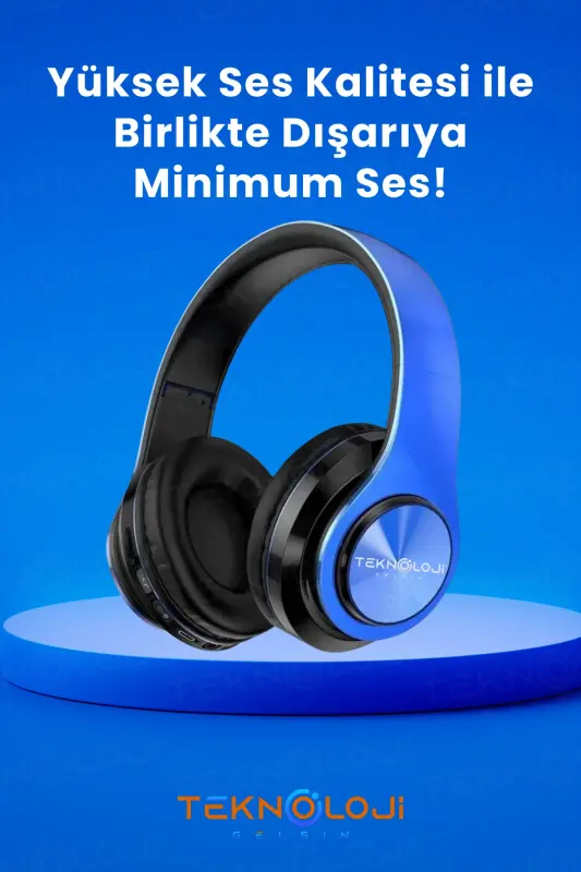 Simsiz quloqchin Bluetooth mikrofonli quloq usti quloqchin Led chiroqli katlanadigan QORA-KO'K-KO'K - 2