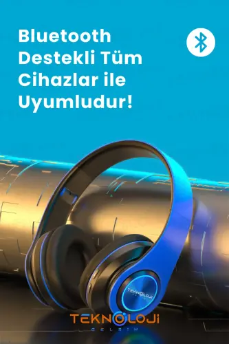 Simsiz quloqchin Bluetooth mikrofonli quloq usti quloqchin Led chiroqli katlanadigan QORA-KO'K-KO'K - 3
