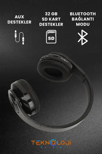 Simsiz quloqchin Bluetooth mikrofonli quloq usti quloqchin Led chiroqli katlanadigan QORA-KO'K-KO'K - 7