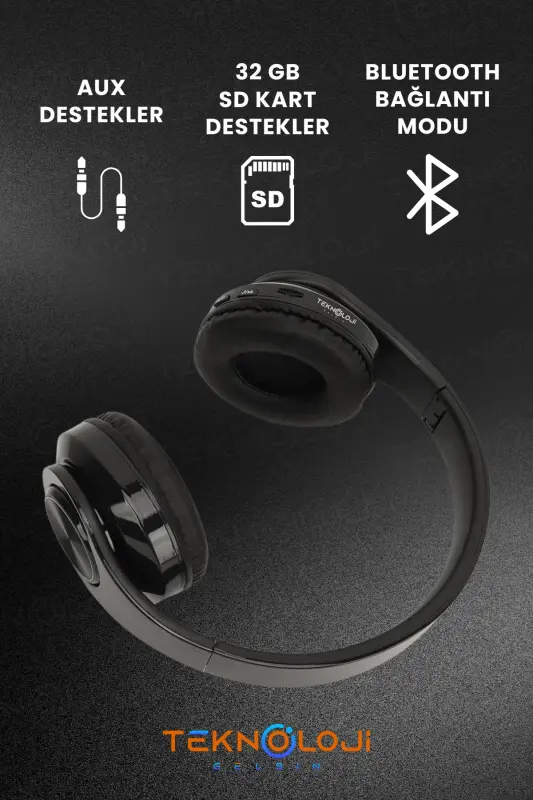 Simsiz quloqchin Bluetooth mikrofonli quloq usti quloqchin Led chiroqli katlanadigan QORA-KO'K-KO'K - 7