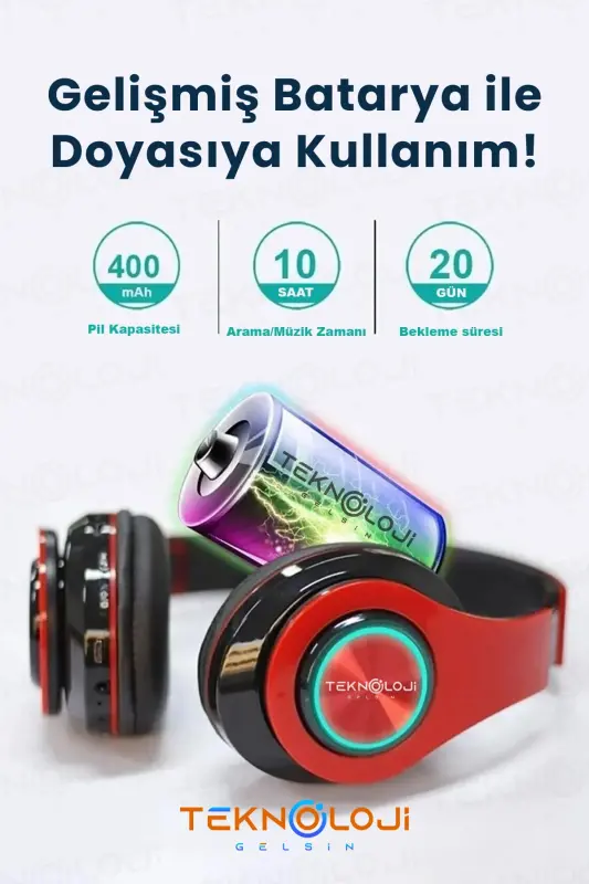 Simsiz quloqchin Bluetooth mikrofonli quloq usti quloqchin Led chiroqli katlanadigan QORA-KO'K-KO'K - 8