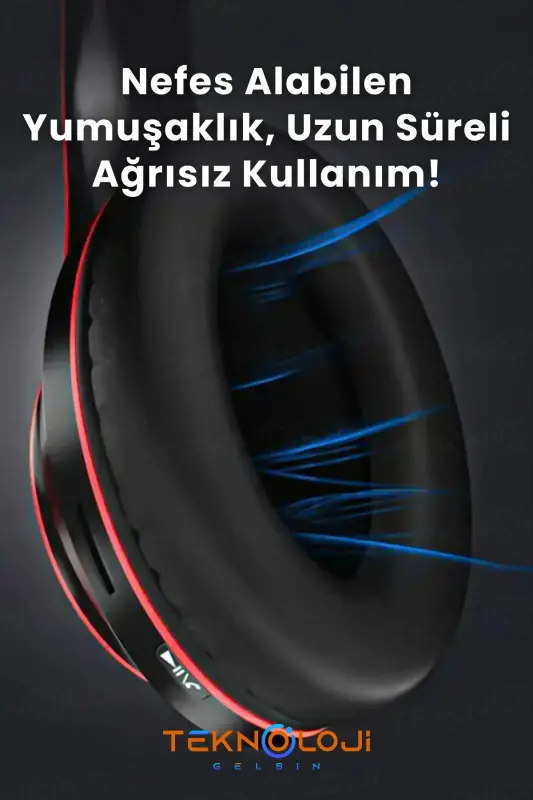 Simsiz quloqchin Bluetooth mikrofonli quloq usti quloqchin Led yorug'likli buklanadigan Qizil-QIZIL - 7