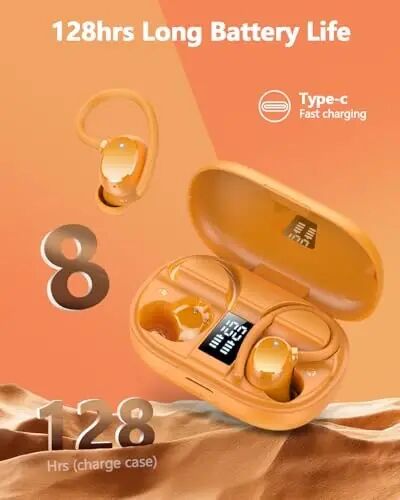 Simsiz quloqchinlar 128 soat Bluetooth 5.3 Sport naushniklari, 2025 Bluetooth quloqchinlari Stereo chuqur bas quloq ustidagi quloqlar, quloq ilgaklari, ENC shovqinni bekor qiluvchi mikrofon, mashg'ulot/yugurish uchun IPX7 suv o'tkazmaydigan quloqchin - HADBLENG (1)