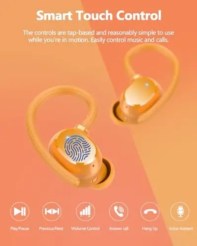 Simsiz quloqchinlar 128 soat Bluetooth 5.3 Sport naushniklari, 2025 Bluetooth quloqchinlari Stereo chuqur bas quloq ustidagi quloqlar, quloq ilgaklari, ENC shovqinni bekor qiluvchi mikrofon, mashg'ulot/yugurish uchun IPX7 suv o'tkazmaydigan quloqchin - 4
