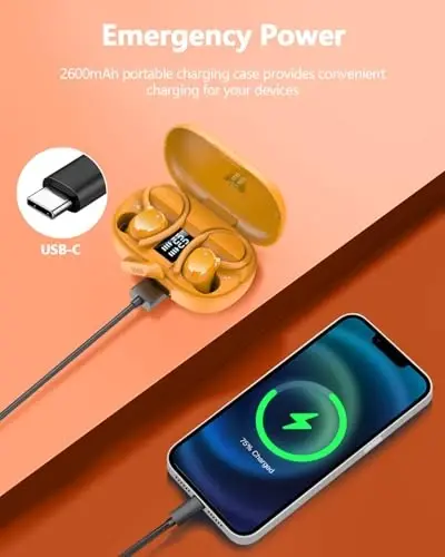 Simsiz quloqchinlar 128 soat Bluetooth 5.3 Sport naushniklari, 2025 Bluetooth quloqchinlari Stereo chuqur bas quloq ustidagi quloqlar, quloq ilgaklari, ENC shovqinni bekor qiluvchi mikrofon, mashg'ulot/yugurish uchun IPX7 suv o'tkazmaydigan quloqchin - 5