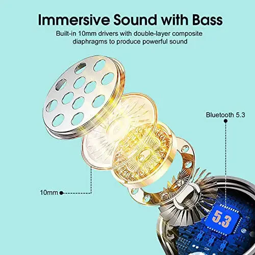 Simsiz Quloqchinlar, 2023 Yilgi Yangi Ultralight Sport Bluetooth 5.3 Quloqchinlar Quloq Ichida LED Ekranli, O'rnatilgan Mikrofonli Quloqchinlar, Sport Zalidagi Mashg'ulotlar Uchun Quloq Iligi bilan IPX7 Suv O'tkazmaydigan Simsiz Quloqchinlar (Moviy) - 3