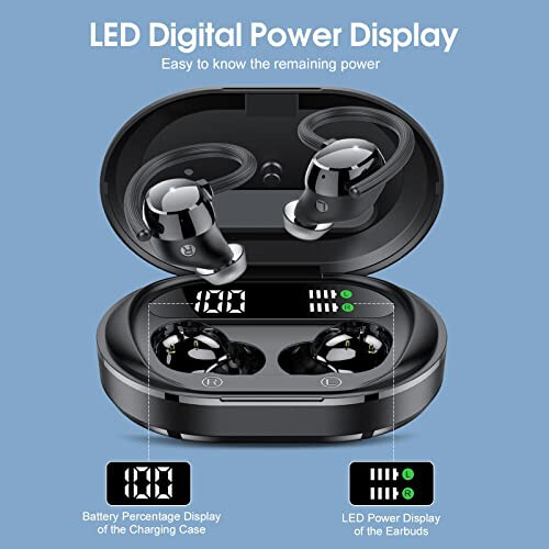 Simsiz Quloqchinlar, 2023 Yilgi Yangi Ultralight Sport Bluetooth 5.3 Quloqchinlar Quloq ichiga LED Ekranli, O'rnatilgan Mikrofonli Quloqchinlar, Sport Zalida Mashq Qilish uchun Quloq Ilgakli IPX7 Suvdan Himoyalangan Simsiz Quloqchinlar (Qora) - sprtoybat (1)