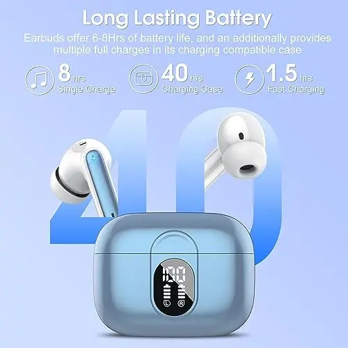 Simsiz quloqchinlar 2024 Bluetooth 5.3 HiFi Stereo naushniklar, 40 soatlik oʻyin vaqti, LED displeyli Bluetooth quloqchinlar, Android iOS uchun IP7 suv oʻtkazmaydigan simsiz sport гарнитураси - 4