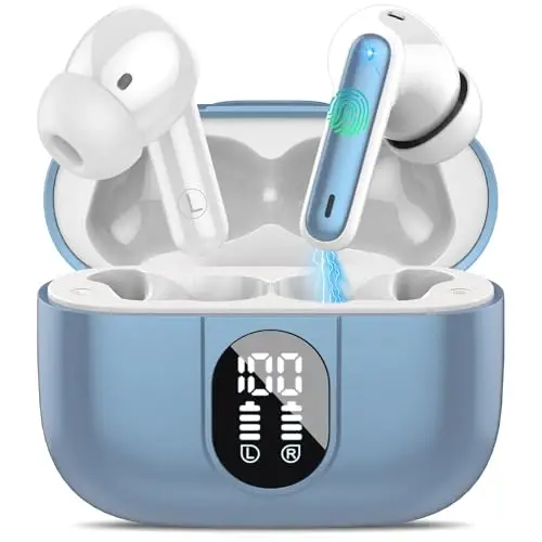 Simsiz quloqchinlar 2024 Bluetooth 5.3 HiFi Stereo naushniklar, 40 soatlik oʻyin vaqti, LED displeyli Bluetooth quloqchinlar, Android iOS uchun IP7 suv oʻtkazmaydigan simsiz sport гарнитураси - 1