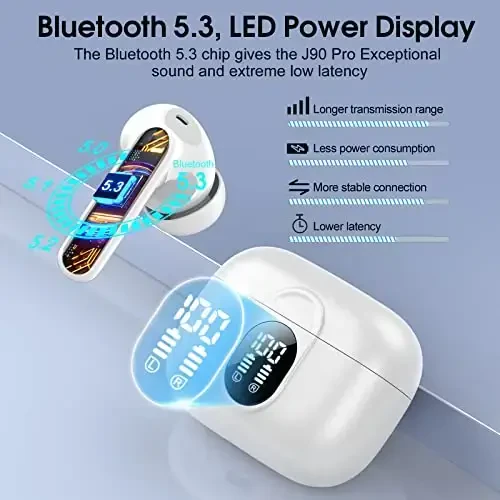 Simsiz quloqchinlar, 2025 Bluetooth 5.3 HiFi Stereo quloqchinlar, 40 soatlik o'yin vaqti, LED quvvat displeyli Bluetooth quloqchin, Android iOS uchun IP7 suv o'tkazmaydigan sport garniturasi - 5