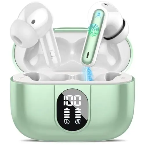 Simsiz quloqchinlar, 2025 Bluetooth 5.3 HiFi Stereo quloqchinlari, 40 soatlik oʻyin vaqti, LED quvvat displeyli Bluetooth quloqchin, Android iOS uchun IP7 suv oʻtkazmaydigan sport garniturasi 