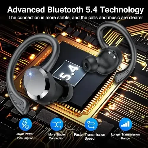 Simsiz quloqchinlar, 2025 Bluetooth 5.4 HiFi Stereo naushniklari, ENC shovqinni bekor qiluvchi mikrofonli Bluetooth quloqchinlari, IP7 suv o'tkazmaydigan quloq ichidagi naushniklar, mashg'ulot sporti uchun 68 soatlik ikkita LED displeyli quloqchinlar - 4
