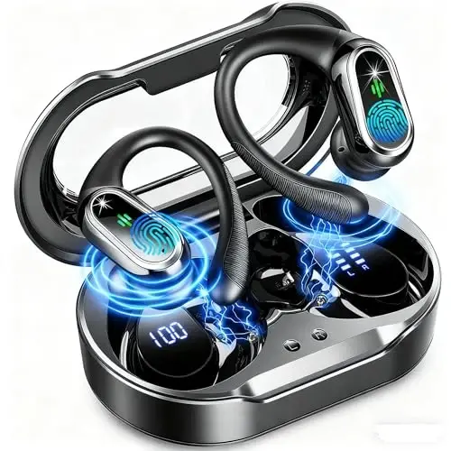 Simsiz quloqchinlar, 2025 Bluetooth 5.4 Sport naushniklari, 50 soat HiFi Stereo chuqur bass quloqchinlari ENC shovqinni bekor qiluvchi mikrofon, IP7 suv o'tkazmaydigan va LED displeyli quloqchinlar mashq / yugurish uchun quloqchinlar bilan - ROLOSAR