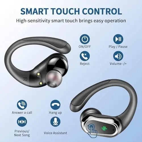 Simsiz quloqchinlar, 2025 Bluetooth 5.4 Sport naushniklari, 50 soat HiFi Stereo chuqur bass quloqchinlari ENC shovqinni bekor qiluvchi mikrofon, IP7 suv o'tkazmaydigan va LED displeyli quloqchinlar mashq / yugurish uchun quloqchinlar bilan - 5
