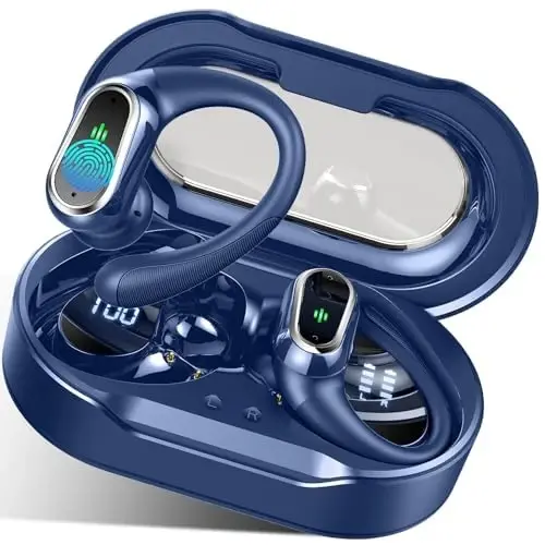 Simsiz quloqchinlar, 2025 Bluetooth 5.4 Sport naushniklari, ENC shovqinni bekor qiluvchi mikrofonli Bluetooth quloqchinlari, 50 soatlik stereo simsiz naushniklar IP7 quloq ilgaklari bilan suv o'tkazmaydigan, mashg'ulot/yugurish uchun qo'sh LED displey - ROLOSAR