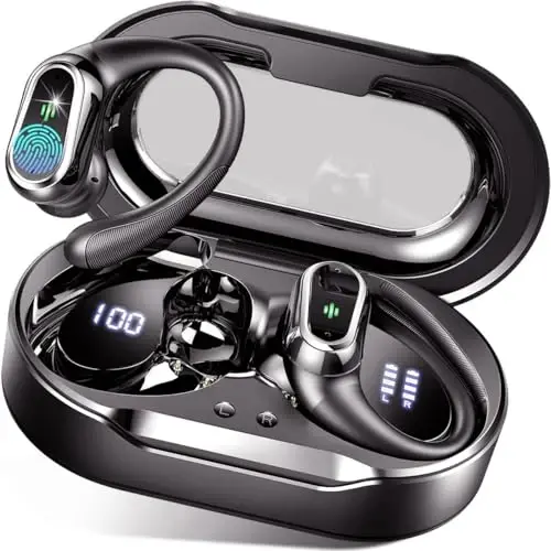 Simsiz quloqchinlar, 2025 Bluetooth 5.4 Sport naushniklari, ENC shovqinni bekor qiluvchi mikrofonli Bluetooth quloqchinlari, 50H Stereo simsiz naushniklar IP7 quloqchinli suv o'tkazmaydigan, mashq/yugurish uchun ikkita LED displey - ROLOSAR