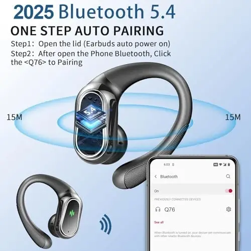 Simsiz quloqchinlar, 2025 Bluetooth 5.4 Sport naushniklari, ENC shovqinni bekor qiluvchi mikrofonli Bluetooth quloqchinlari, 50H Stereo simsiz naushniklar IP7 quloqchinli suv o'tkazmaydigan, mashq/yugurish uchun ikkita LED displey - 2