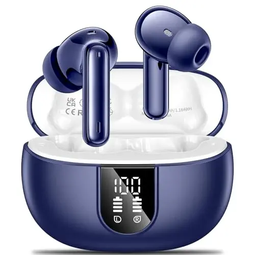 Simsiz quloqchinlar, 2025 Simsiz quloqchilar HiFi Stereo quloqchinlar 4 ENC shovqinni bekor qiluvchi mikrofon, 42 soatlik ijro etish vaqti Quloq ichidagi quloqchin, Bluetooth 5.3 Sport quloqchinlari Android iOS uchun LED quvvat displeyi bilan - 1