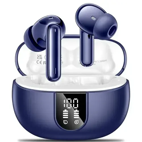 Simsiz quloqchinlar, 2025 Simsiz quloqchilar HiFi Stereo quloqchinlar 4 ENC shovqinni bekor qiluvchi mikrofon, 42 soatlik ijro etish vaqti Quloq ichidagi quloqchin, Bluetooth 5.3 Sport quloqchinlari Android iOS uchun LED quvvat displeyi bilan - 1